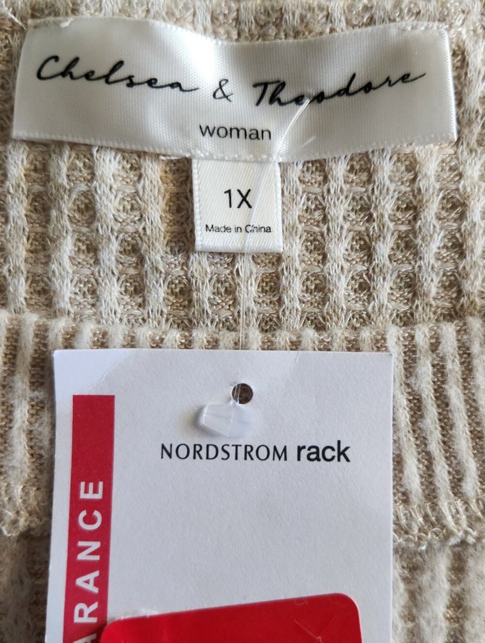 NWT Chelsea & Theodore Cream Waffle Knit High-Low Top Long Slvs Scoop Neck Sz 1X - Picture 8 of 11
